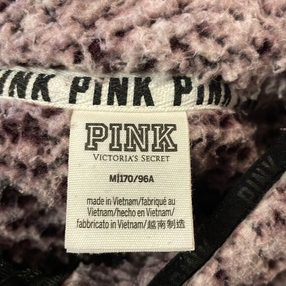 PINK Victorias Secret- Sherpa Pullover 1/4 Zip Front Pocket Purple White- Size M - Picture 3 of 7